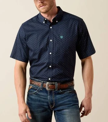 Ariat® Men's S/S Black Mini Leaf Print WF Willem Classic Fit Button Shirt