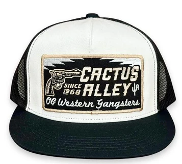 Cactus Alley Hat Co® Black/White OG Gangster 6006 Flat Bill Cap