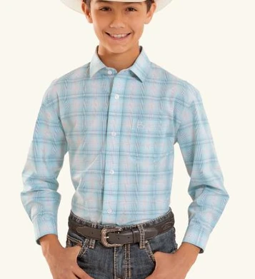 Panhandle Slim® Boys' L/S Turquoise Plaid Button Shirt