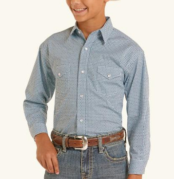 Panhandle Slim® Boys' L/S Blue Geo Print Rough Stock Snap Shirt