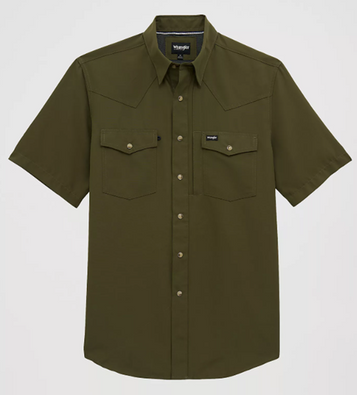 Wrangler® Men's S/S Olive Night ATG Performance Snap Shirt