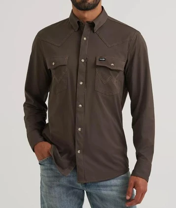 Wrangler® Men's L/S Turkish Coffee ATG Technical Snap Shirt