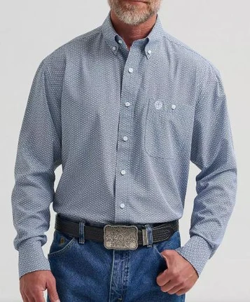 Wrangler® George Strait™ Men's L/S Blue Fan Print Performance Button Shirt