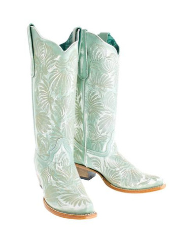Corral® Ladies' Distressed Aqua Floral Embroidered Snip Toe Boots