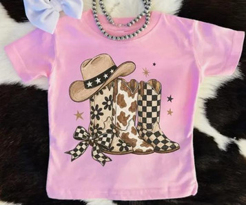 Buckin Baby® Girls' S/S Pink Three Decorative Boots T-Shirt