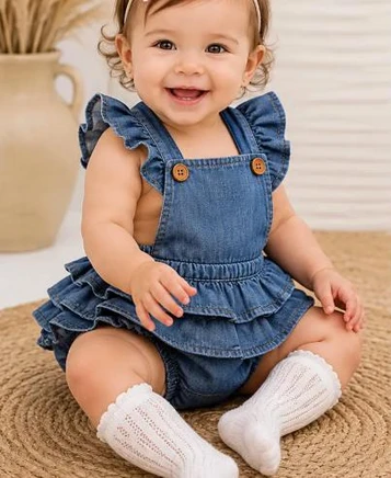 Cotton & Rye Outfitters® Infant Denim Bluebell Ruffle Bubble Romper