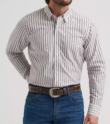 Wrangler® Men's L/S Wine Stripes Cody Johnson Button Shirt