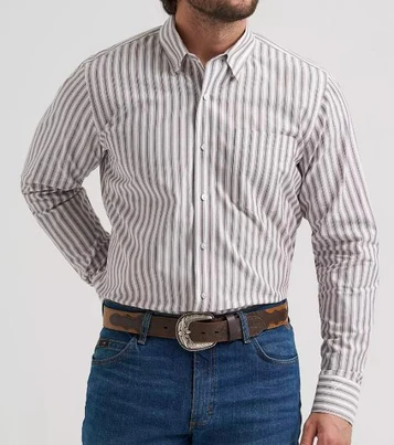 Wrangler® Men's L/S Wine Stripes Cody Johnson Button Shirt