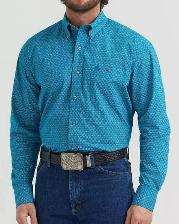 Wrangler® George Strait™ Men's L/S Jeweled Teal Print Button Shirt