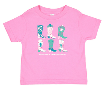 Southern Fried Cotton® Toddler S/S Raspberry Pink Dancin' Boots T-Shirt