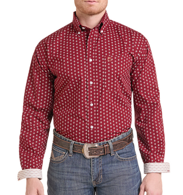 Panhandle Slim® Men's L/S Deep Red Aztec Print Rough Stock Button Shirt