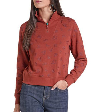 Panhandle Slim® Ladies' L/S Rust Ranch Brand 1/4 Zip Pullover