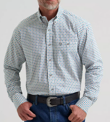 Wrangler® George Strait™ Men's L/S Harbor Teal Print Button Shirt