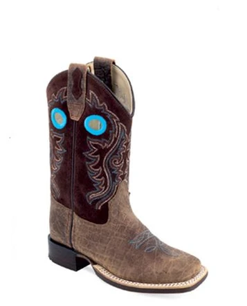 Old West® Youth Brown Bullhide Print Square Toe Boots