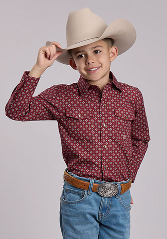 Roper® Boy's L/S Red Maple Foulard Print Snap Shirt