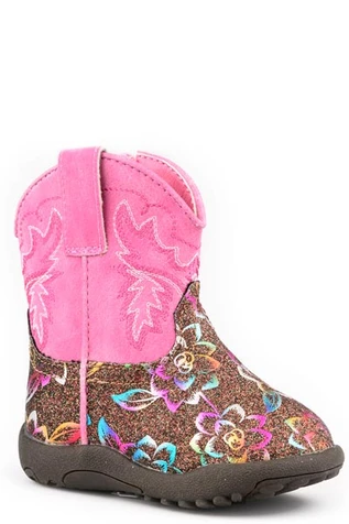Roper® Infant Brown/Glitter Rose/Pink Cowbabies Booties