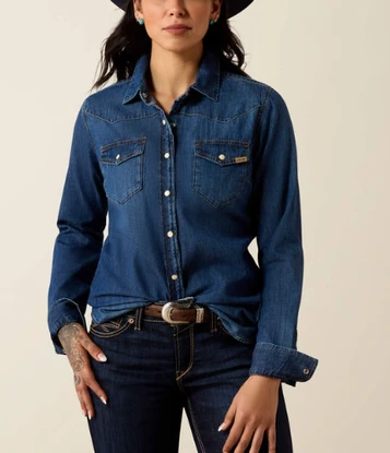 Ariat® Ladies' L/S Farriday Denim Snap Shirt in Stella
