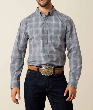 Ariat® Men's L/S Grey Plaid Pro Series Wilber Classic Fit Button Shirt