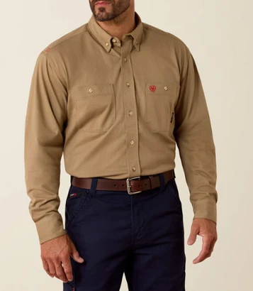 Ariat® Men's L/S Field Khaki FR Airfield Button Work Shirt