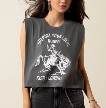 Ariat® Ladies' Faded Black Kiss A Cowboy Muscle Tank