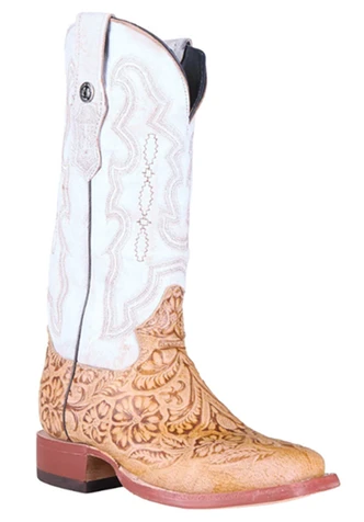 Tanner Mark® Ladies' Tan Tooled/Bone Square Toe Boots