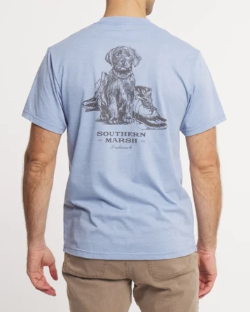 Southern Marsh® Men's S/S Washed Denim Pup & Boots Seawash™ T-Shirt
