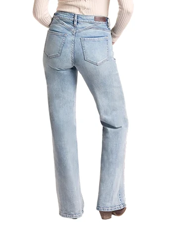Rock & Roll Denim® Ladies' Light Wash Scalloped Pocket HR Wide Leg Jeans