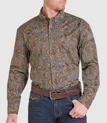 Rock & Roll Denim® Men's L/S Brown Paisley Print Button Shirt