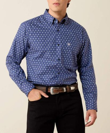 Ariat® Men's L/S Navy Print Nikolas Fitted Button Shirt