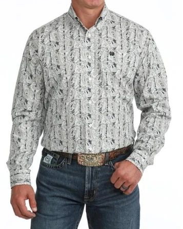Cinch® Men's L/S Navy/Tan Paisley Print Button Shirt