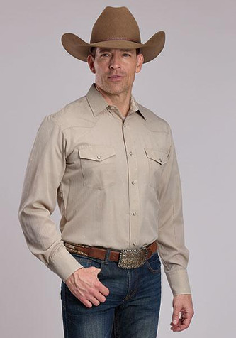 Roper® Men's L/S Solid Tan/Steerhead Embossing Snap Shirt