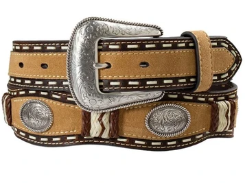 Nocona® Men's Tan Roughout/Brown Rawhide Stitched Concho Belt