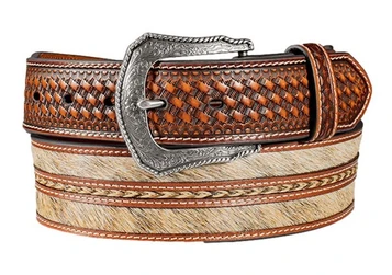 3D Belts® Men's Calf Hair Inlay/Brown Basketweave Leather Belt