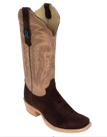 R. Watson® Ladies' Chocolate Roughout Deer/Almond Cowhide Narrow Square Toe Boots