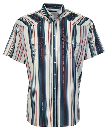 Hooey® Boys' S/S Grey/Red/Blue Striped Sol Snap Shirt