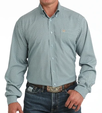 Cinch® Men's L/S Light Blue Diamond Print ArenaFlex Button Shirt