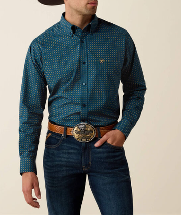 Ariat® Men's L/S Majolica Blue Geo Print Lovato Classic Fit Button Shirt