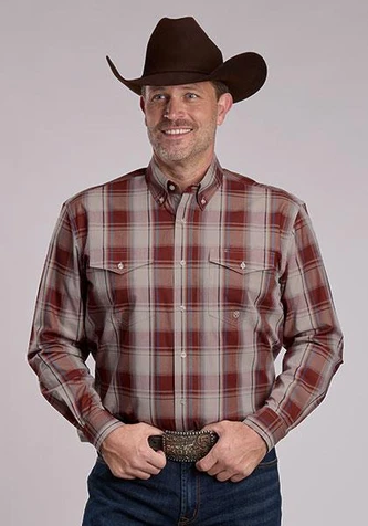 Roper® Men's L/S Red Rock/Sandstone Plaid Button Shirt
