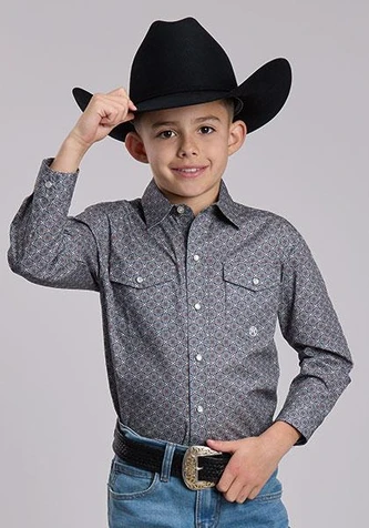 Roper® Boys' L/S Smoke Medallion Print Snap Shirt