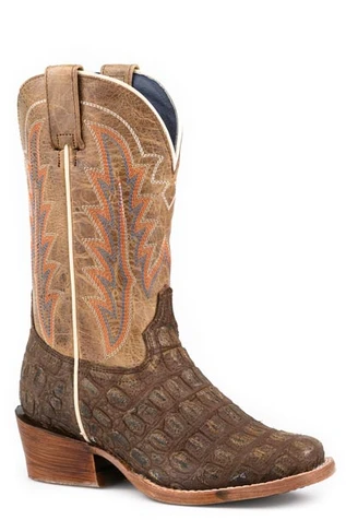 Roper® Little Kids' Brown Embossed Caiman/Tan Cutter Toe Boots