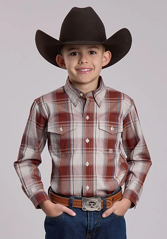 Roper® Boys' L/S Red Rock/Sandstone Plaid Button Shirt