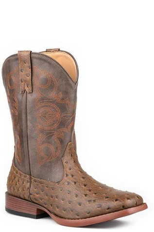 Roper® Kids' Brown Faux Ostrich Square Toe Boots