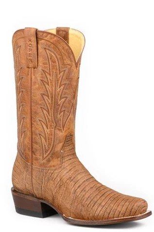 Roper® Men's Tan Embossed Sueded Lizard Cutter Toe Boots
