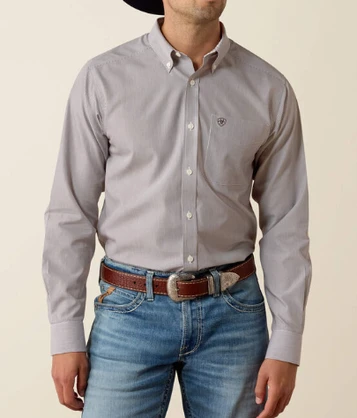 Ariat® Men's L/S Coffee Bean Mini Stripe WF Randolph Fitted Button Shirt