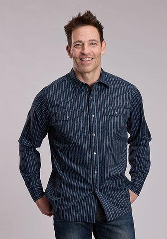 Roper® Men's L/S Black/Blue Aztec Stripe Snap Shirt