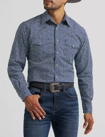 Wrangler 20X® Men's L/S Navy Dice Competition Advanced Comfort Snap Shirt