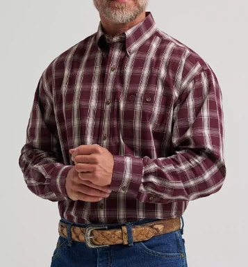 Wrangler® George Strait™ Men's L/S Merlot Plaid Button Shirt