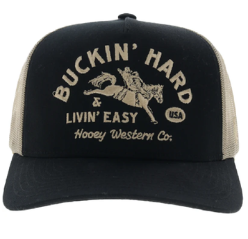 Hooey® Black/Tan Buckin' Hard Embroidered Trucker Cap