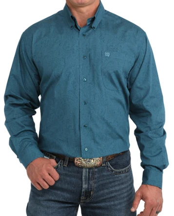 Cinch® Men's L/S Teal Paisley Classic Fit Button Shirt