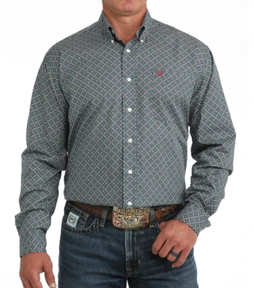 Cinch® Men's L/S Blue Geo Print Button Shirt